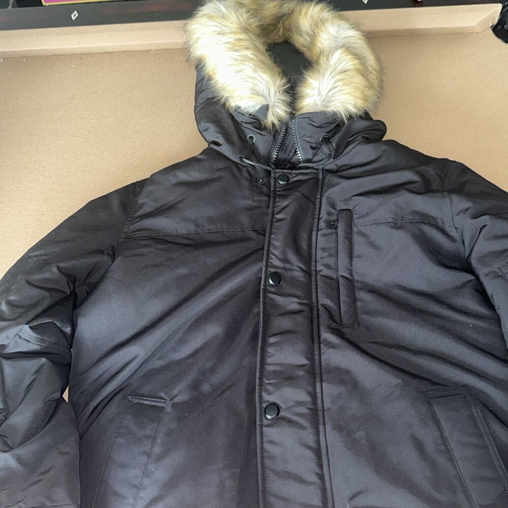 Calvin Klein Men's Long Parka with Removable Faux-Fur Lined Hood Black Size M